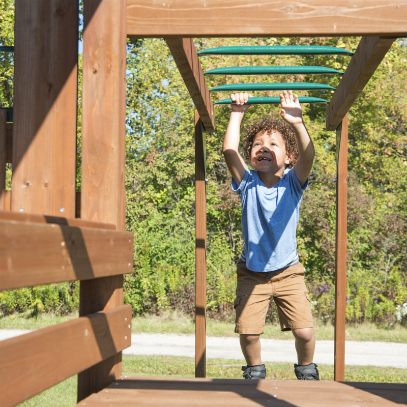 Knightsbridge Wooden Swing Set with Slides and Monkey Bars