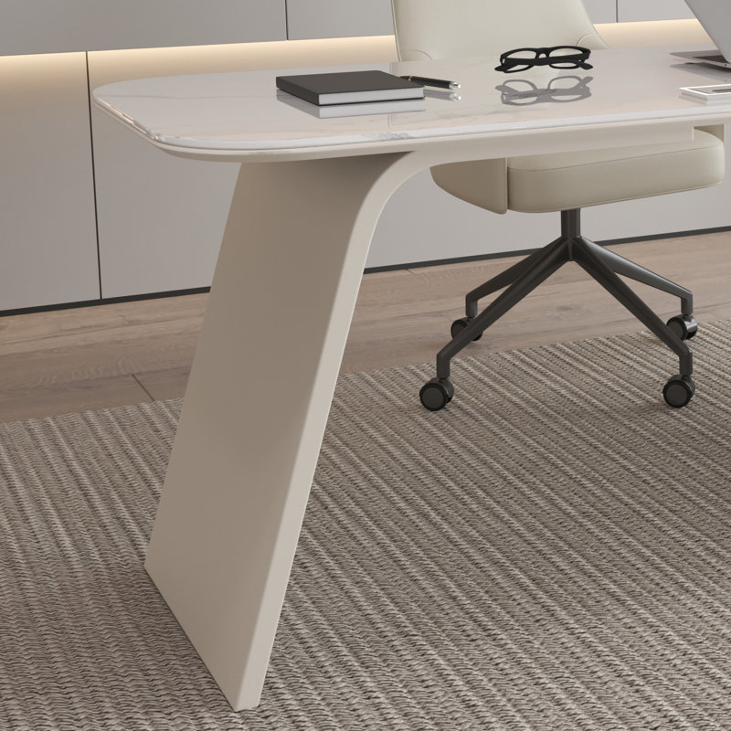 Aleiah Modern Stone Executive Desk with Storage for Computer Office, 29.5" H x 63" W x 27.5" D