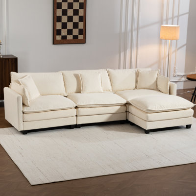 113.8" Comfy L-Shaped Sectional Modular Cloud 4-Seater Sofa with Ottoman