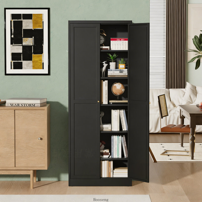 Armoire de cuisine 72 pouces en métal noir avec 5 tablettes réglables, organisateur autoportant robuste, Black-72 Inch