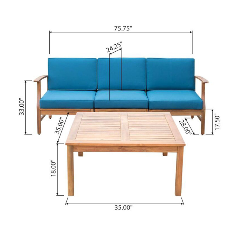 perla 3 seater sofa and table set, Blue, Wood