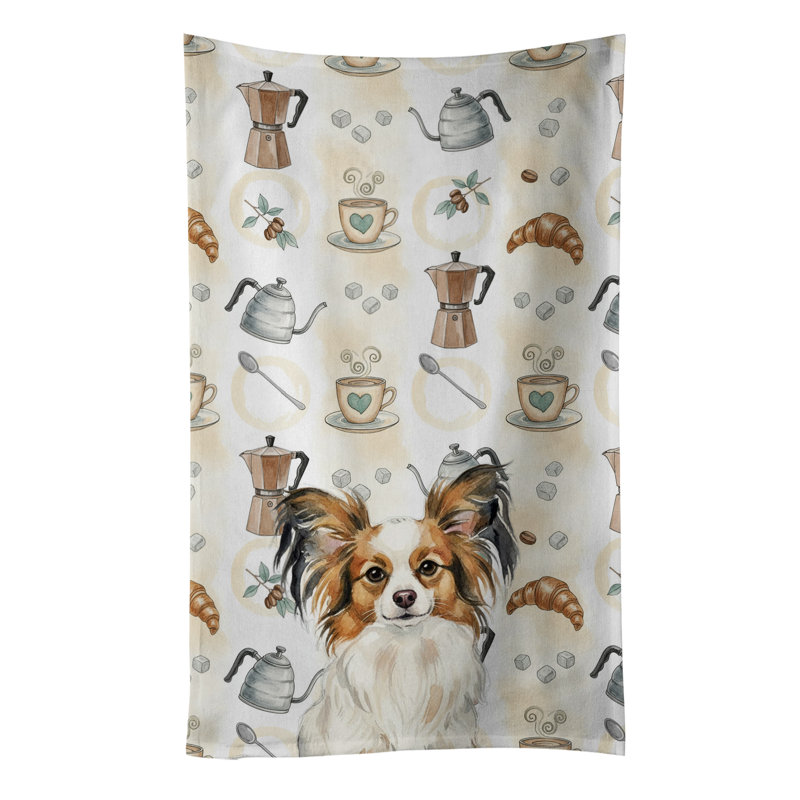 Serviette de cuisine Coffee Bar, Blanc avec papillon sable
