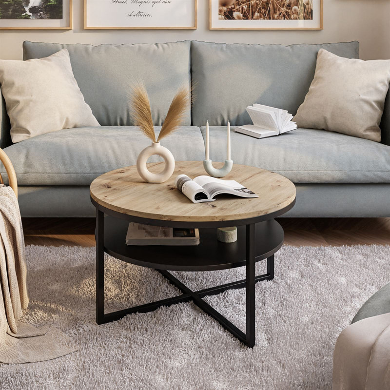 Lottye Frame Coffee Table, Black/Light Brown