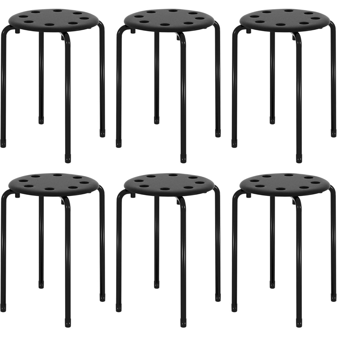 Eustis Stackable Metal Accent Stool Set of 6 – Heavy Duty Steel Round Stools for Kitchen, Dorm, Classroom, Party & Event Seating (Set of 6) Ivy Bronx Seat 