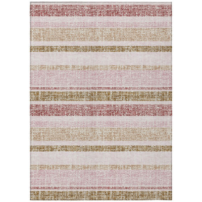 3' X 5' Pink And Beige Striped Washable Indoor Outdoor Area Rug