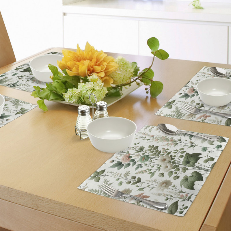 White Multicolor Floral Polyester Rectangle Placemats Set of 4