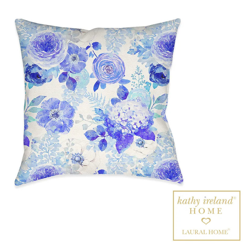 Coussin décoratif bleu à motif floral bleu