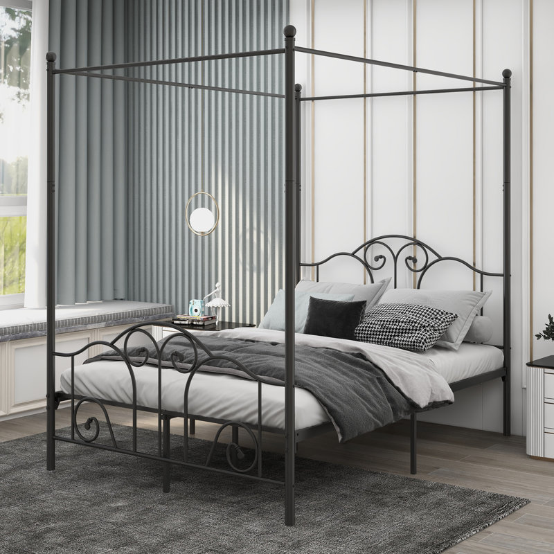 Mayssa Metal Canopy Bed, Black, Full