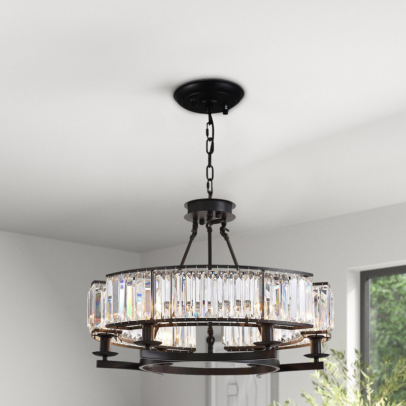 Lustre en roue de chariot unique et remarquable à 6 lumières Ageliki, Noir, E14/Européen