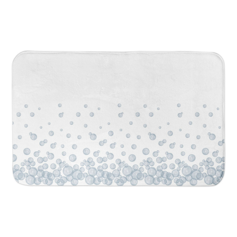Tapis de bain bulles sur fond bleu, Blanc