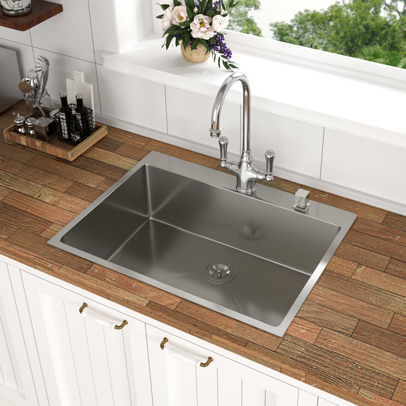 Évier de cuisine à cuve unique de 76 cm (30 po) à encastrer, en acier inoxydable T304 de calibre 16, coins arrondis R10 et bonde facile – Antirouille