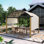 Pergola d'extérieur en aluminium à grain de bois avec auvent arqué