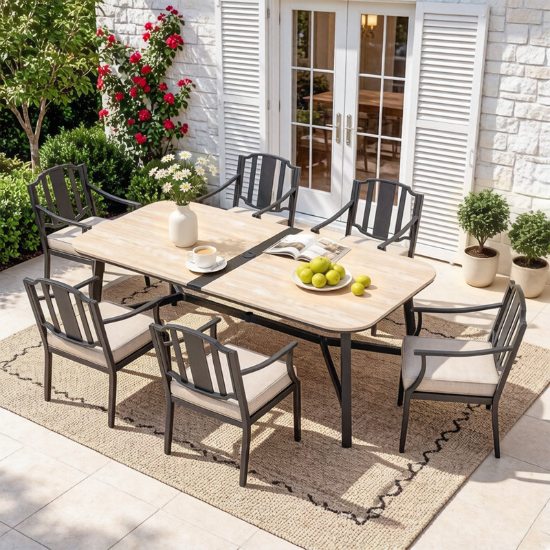 Ensemble de salle à manger rectangulaire pour 6 personnes Barnesville, 7 pièces: table, 6 chaises fixes