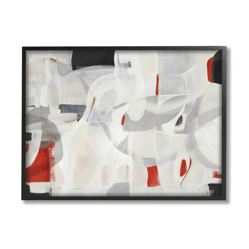 «Contemporary Abstract White Curves» par Kippi Leonard - impression, H 24 po x l 30 po, Giclée encadrée noir minuit