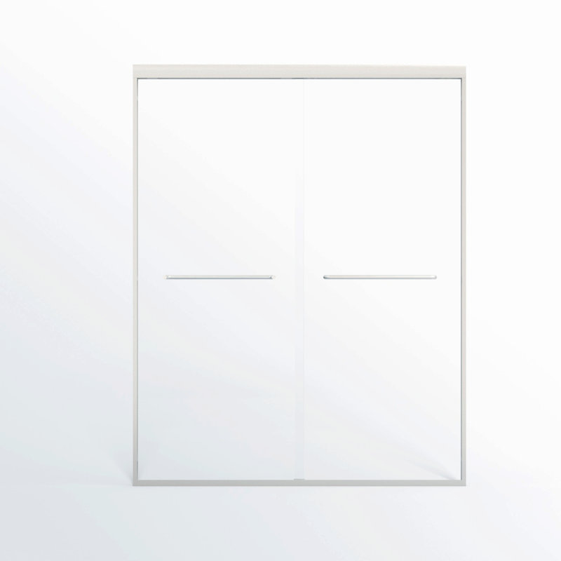 Double Sliding Shower Door, Semi-frameless Bypass Bathroom Sliding Door for Walk-in Shower, Brushed Nickel