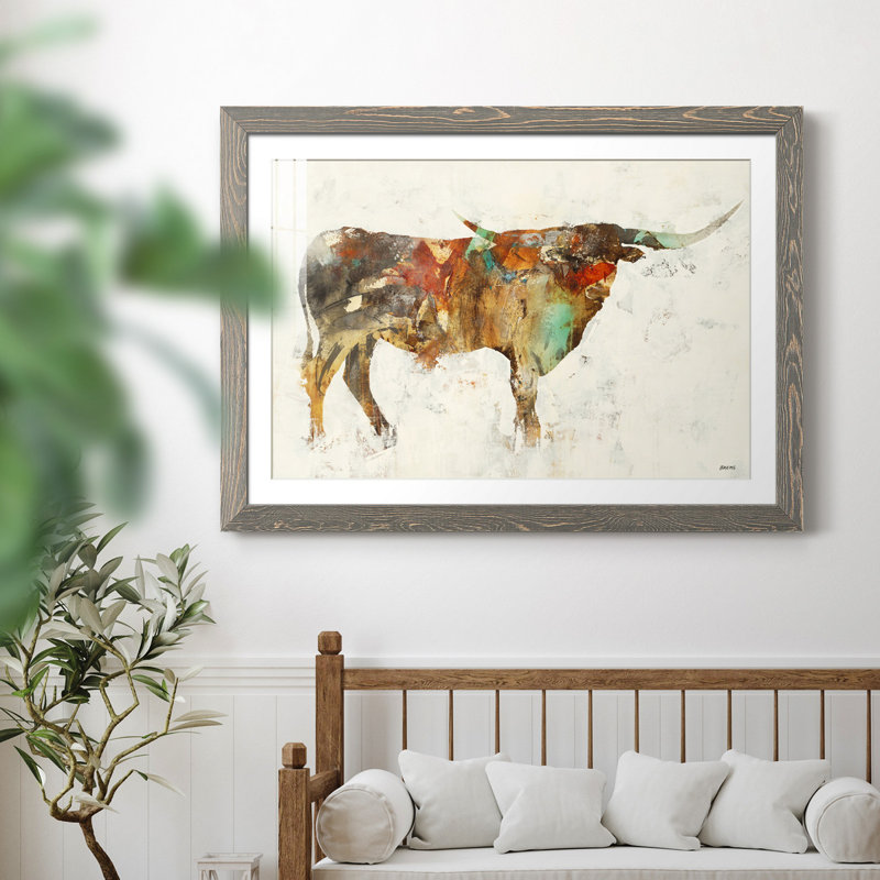 Armela Long Horn - peinture encadrée, Cadre en papier gris, H 31 po x l 44 po x P 1 po