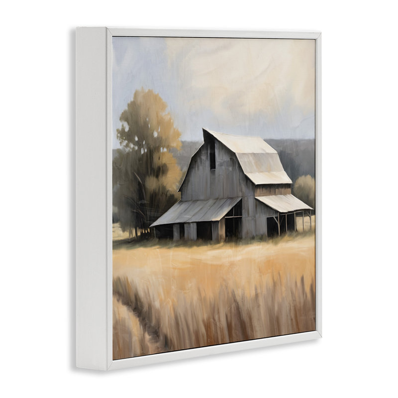 "Peaceful Barn in Field", estampe numérique par Kim Allen, Estampe numérique encadrée blanc bord de mer, H 24 po x l 24 po