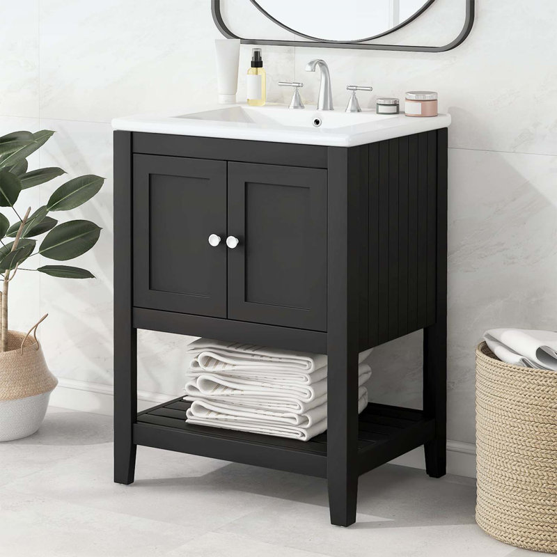 Meuble-lavabo élégant avec lavabo en céramique élégant, Noir