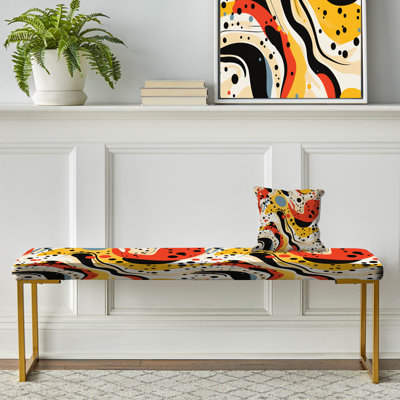 Red Poupart Lichtenstein's Harmony - Abstract Upholstered Gold Bench