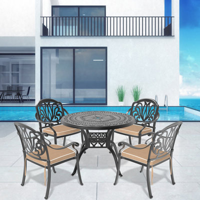 Set Of Cast Aluminum Patio Furniture With Black Frame And Brown Seat Cushions(Same Sku: W1710S00062)