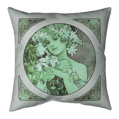 Coussin décoratif couronne de fleurs Alphonse Mucha