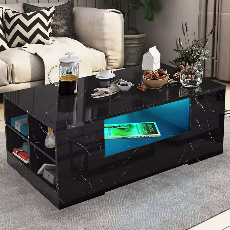 Coffee Table with Storage, Black and Marble