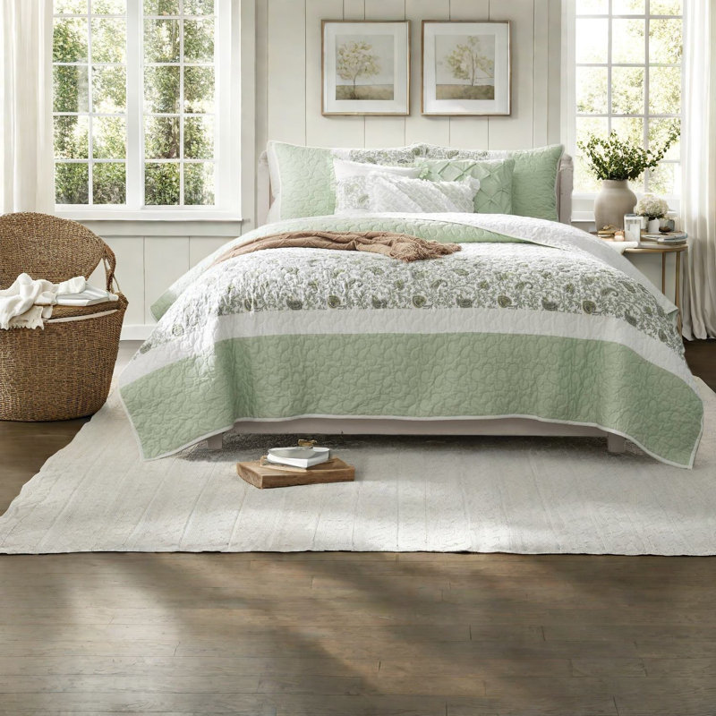 Ensembles de literie, lit double en percale de coton, maison de ferme florale