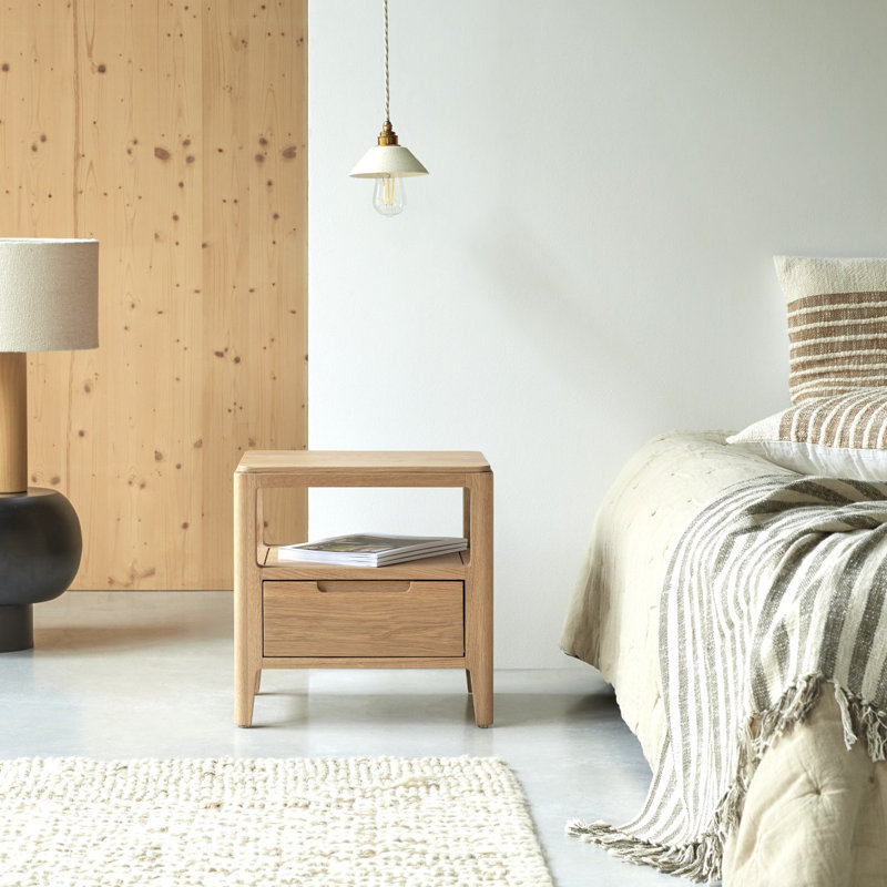 Arto 45cm W Solid Wood Bedside Table, Oak