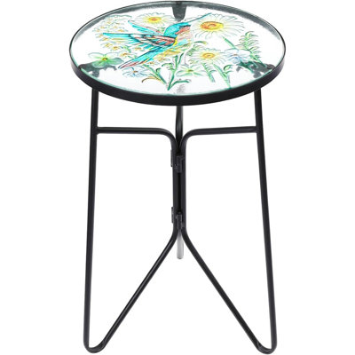 Small Round Patio Side Table With Glass Top, Outdoor Accent Bistro Coffee Table And Plant Stand For Indoor Use, Porch, Balcony, And Garden, Gold Transparent Finish