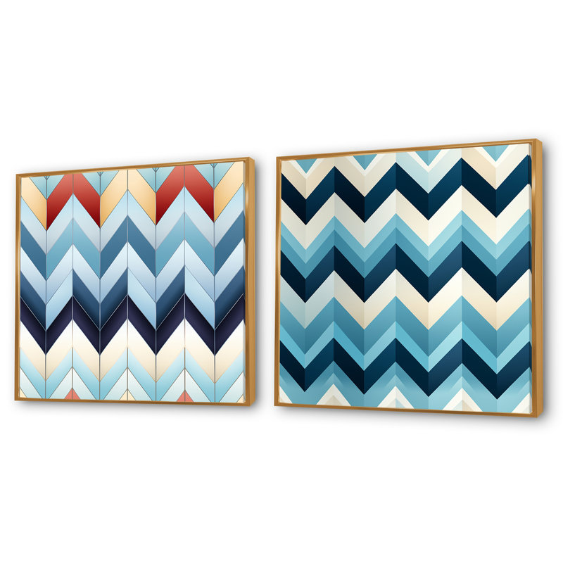 Chenier - Abstract Shapes Square Collage Set Of 2, Gold Floater Framed, 36" H x 73" W