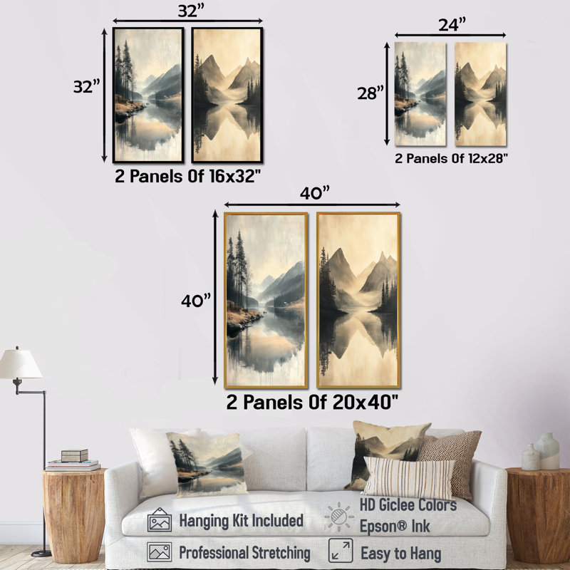 Ensemble de 2 pièces d'art mural gris «I Minimalisme» Norvège, H 40 po x l 40 po, Toile tendue