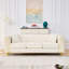 Velours moderne beige 3 places 86 po avec accoudoirs roulés, pieds dorés et capitonnage à boutons, structure en pin, rembourrage en mousse, pour le rembourrage principal de l'espace de vie