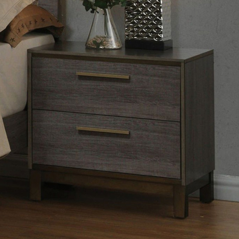 Table de chevet de chambre à coucher avec finition grise bicolore et surface en placage de papier