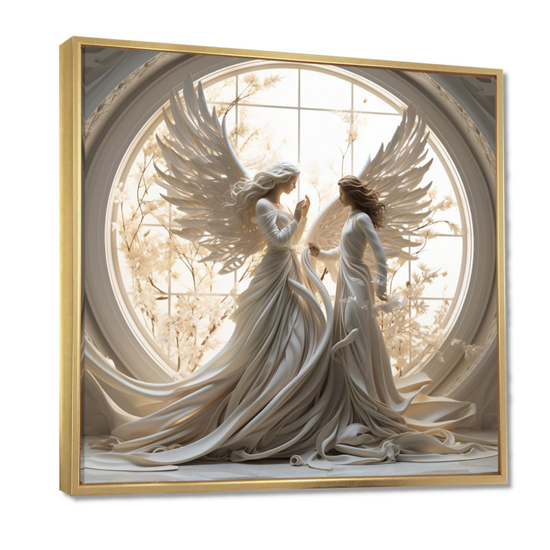 Anniversaire angélique du Christianisme, art mural Christianisme, 44" H x 44" W, Cadre flottant doré