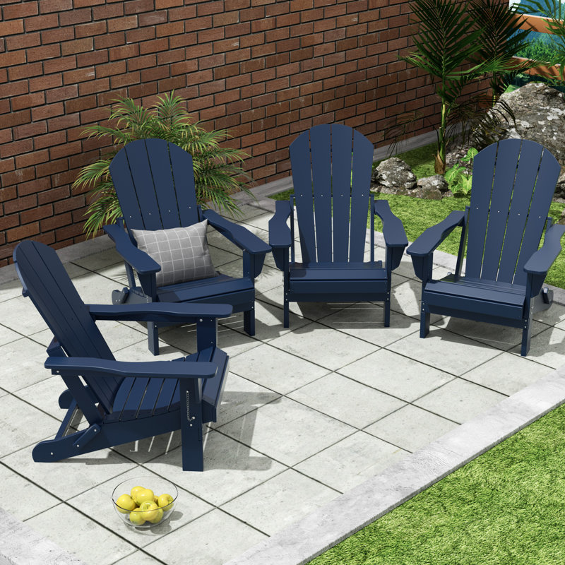 Vinnie HDPE Folding Adirondack Chair, Navy Blue