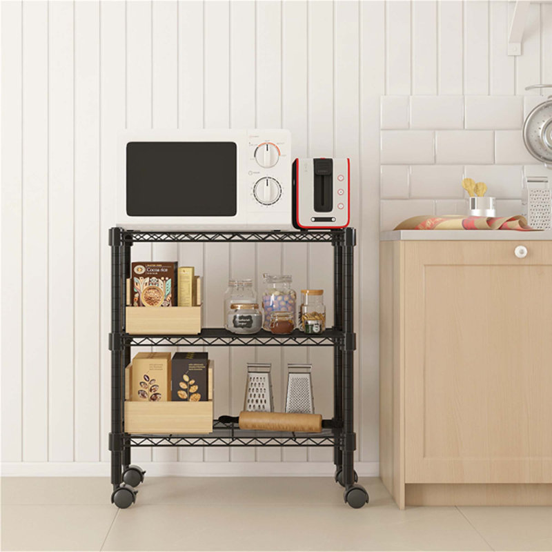 Tablette en fer 3 couches avec roulettes en plastique