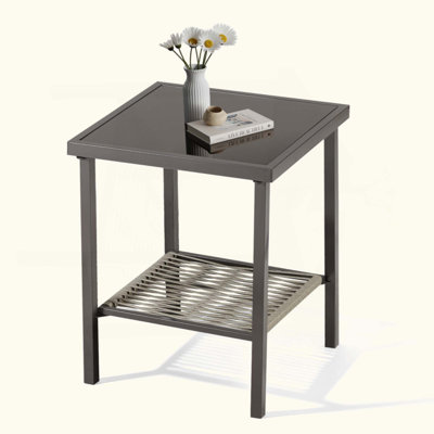 Outdoor Wicker Side Table,  All Weather Rattan Small Patio Table Square End Table For Pool Balcony Deck Porch Lawn Backyard