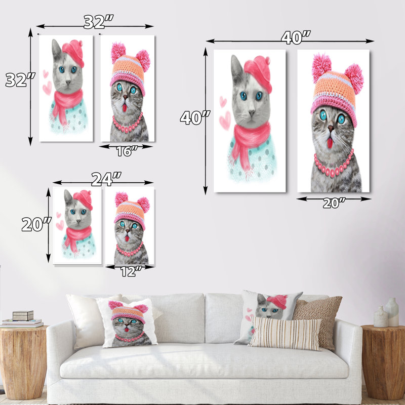 «Hipster Adorable Cat Print II», ensemble de 2 photographies sur toile, H 40 po x l 40 po x P 1 po, Toile tendue