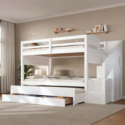 Twin XL Bunk Bed with Trundle, Drawers, and Wardrobe