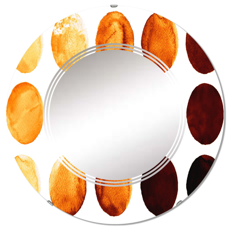 Neuf cercles dans des tons d'orange et de brun III - Miroir mural moderne rond, 24 po x 24 po