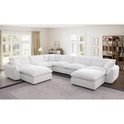 Oversized 8-seater Reversible Sectional Sofa Couch Wide Deep Seat With Movable Ottoman