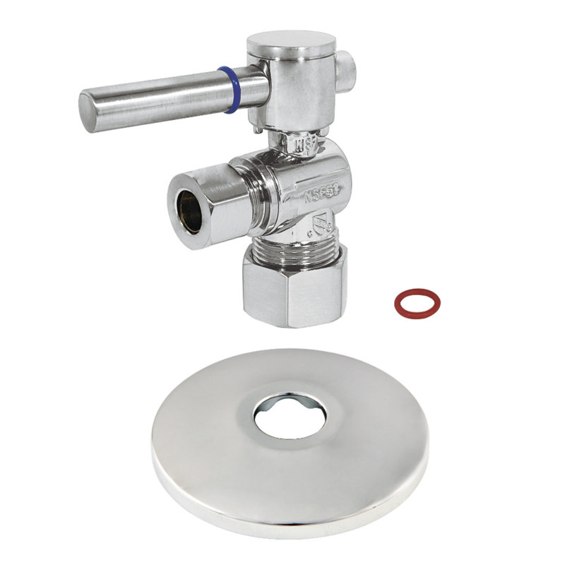 Kingston Brass 5/8-Inch OD Comp x 3/8-Inch OD Comp Quarter-Turn Angle Stop Valve with Flange, Polished Chrome