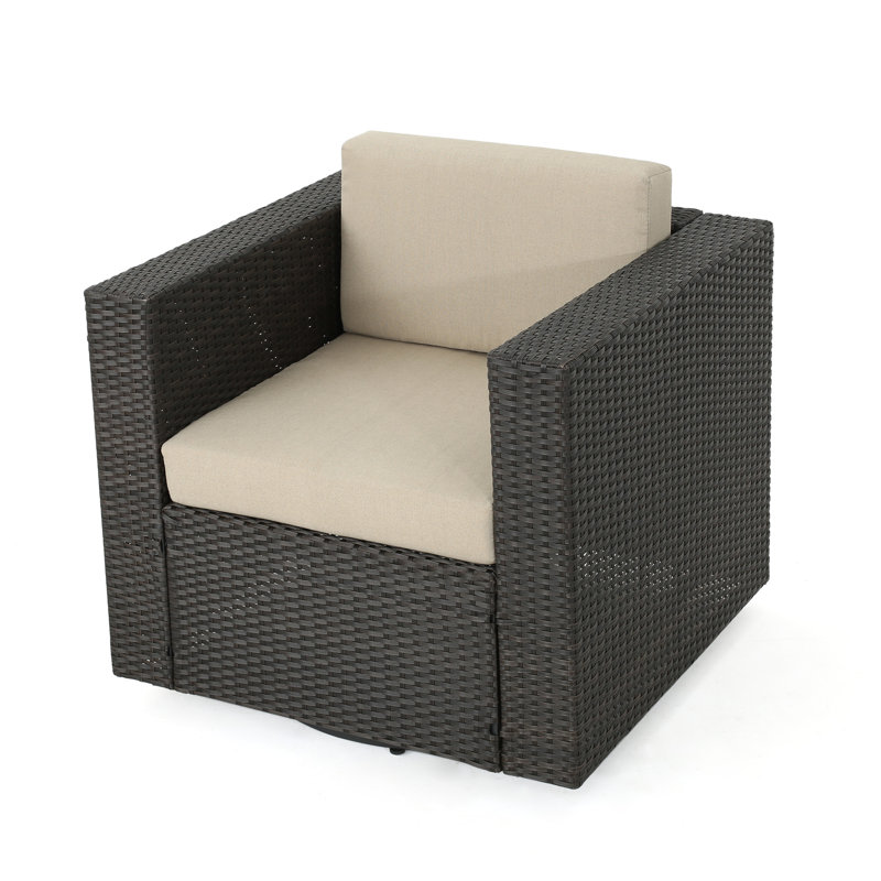 Arville Swivel Wicker Outdoor Lounge Chair, Dark Brown/Beige