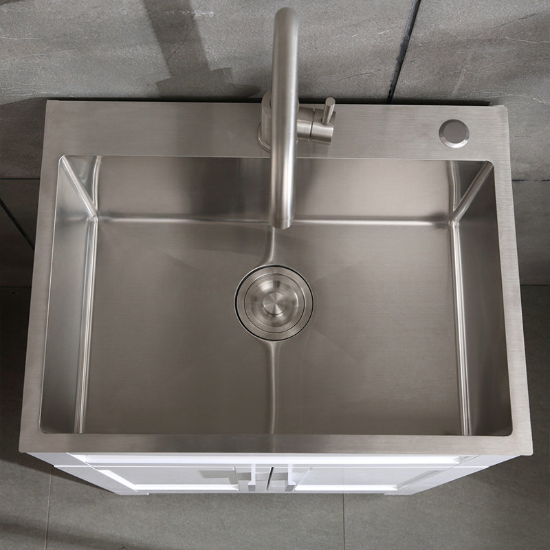 Silver Brushed 24In Stainless Steel Sink With Faucet And Drain Head Only Utility Strong - 12 Gauge