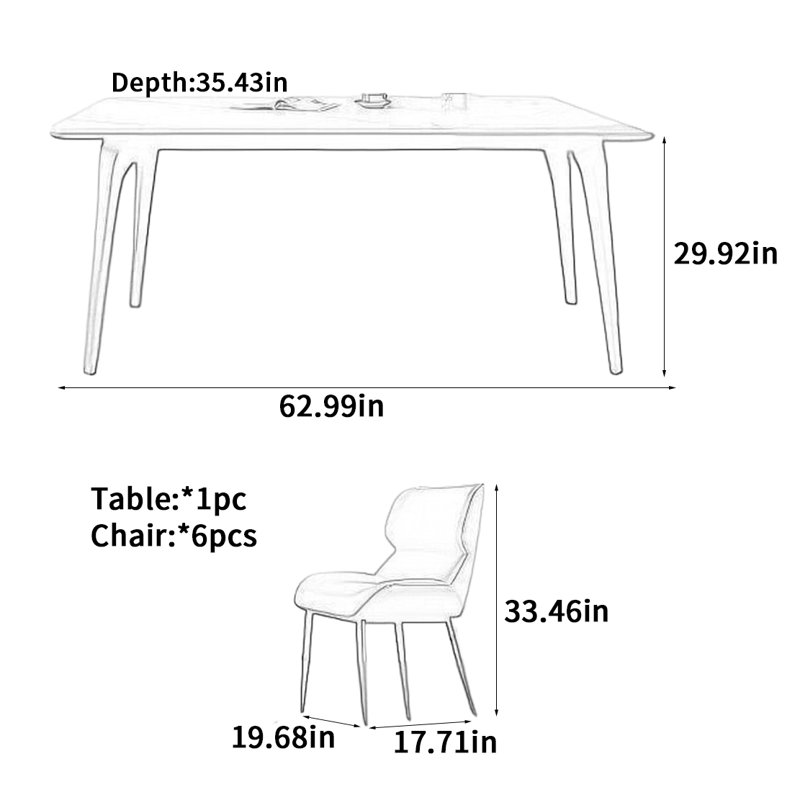 Table de salle à manger rectangulaire, H 29,92 po x l 35,43 po x L 62,99 po