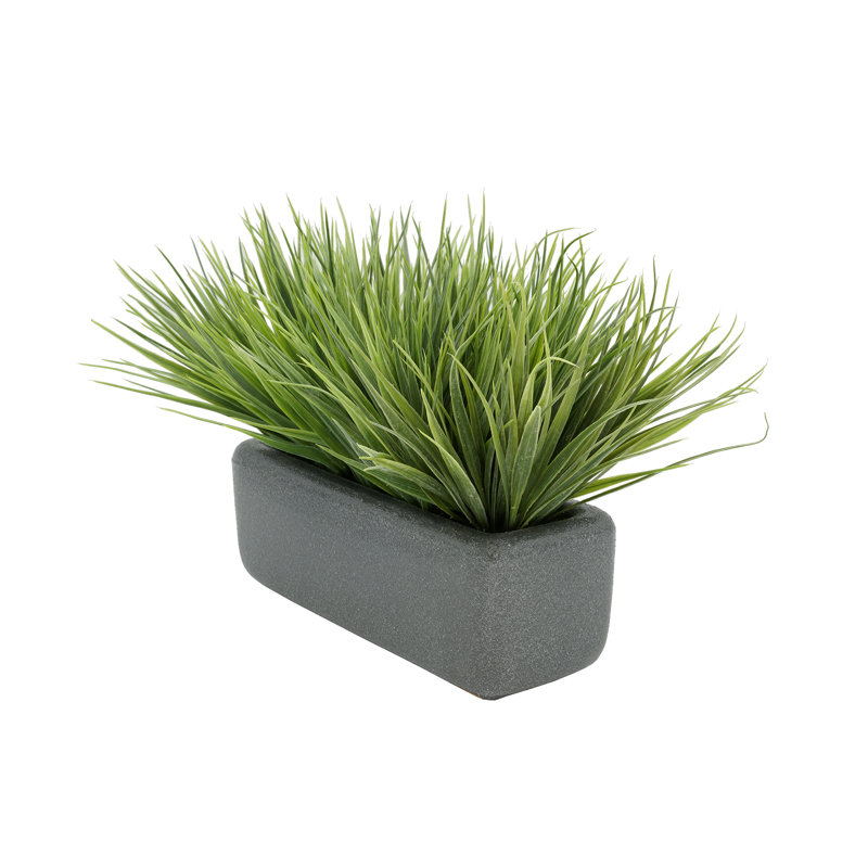 Herbe artificielle en pot de fleurs, Gris, H 10 po x L 17 po x P 10 po, Vert pâle