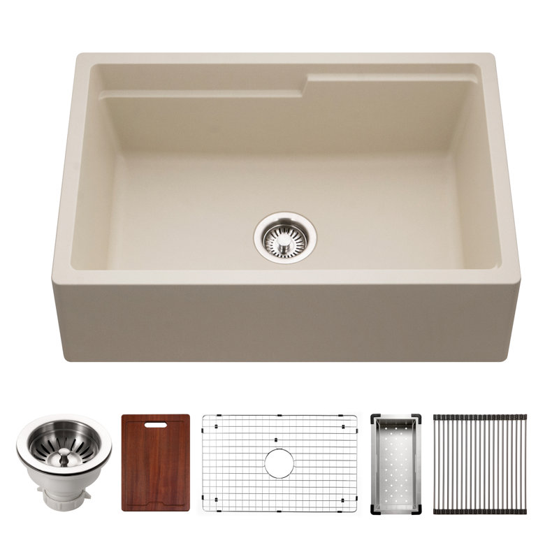 Évier de cuisine à tablier frontal en granite avec accessoires Houzer, Sable