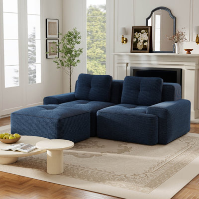 80" Corduroy Modular Sectional Sofa with a Movable Ottoman