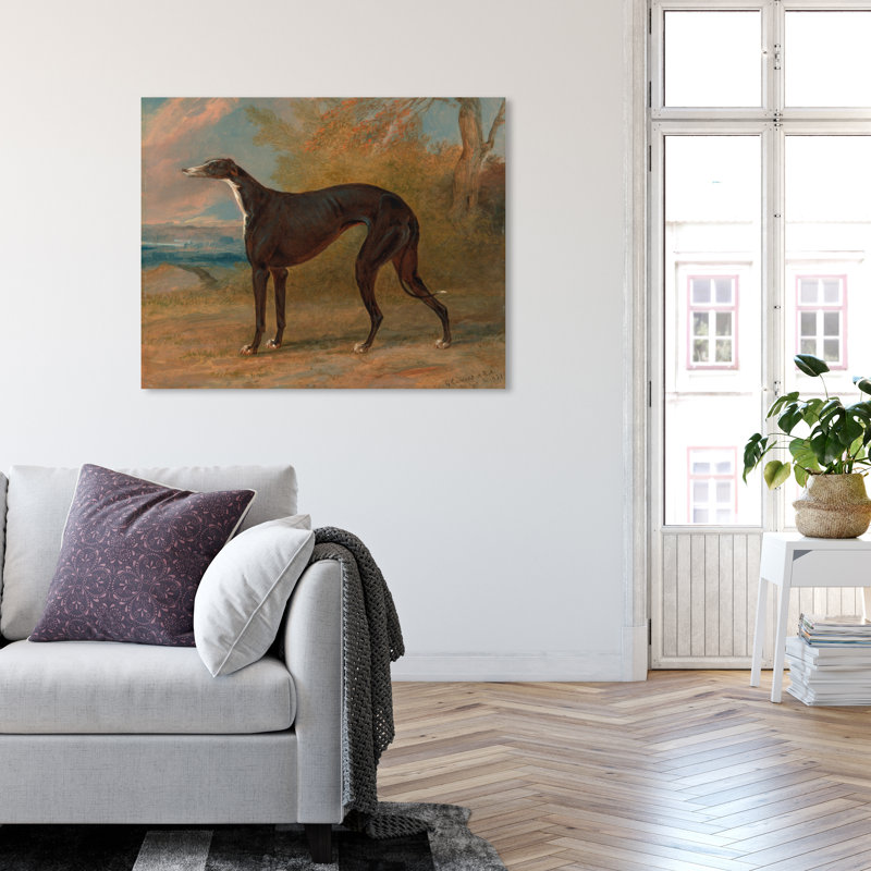Lévrier noir et blanc par George Garrard - Peinture sur toile, Toile tendue, H 20 po x l 24 po