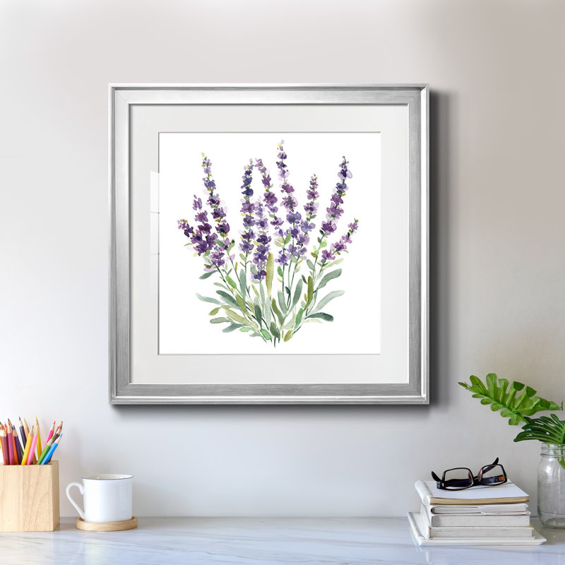Lavande botanique II - peinture encadrée, H 17,5 po x l 17,5 po x P 1,5 po, Encadrement argenté